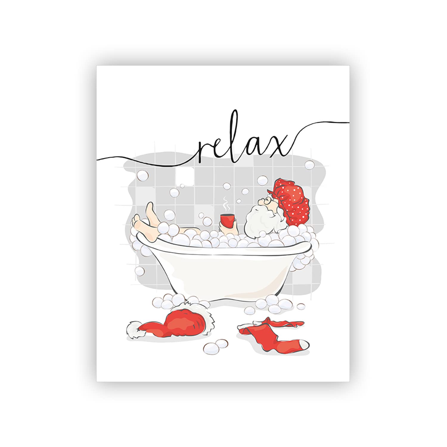 Heilkee Funny Christmas Bathroom Decor Wall Art Red And White Christmas Decor Relax Sign Santa Claus Pictures Funny Christmas Gi