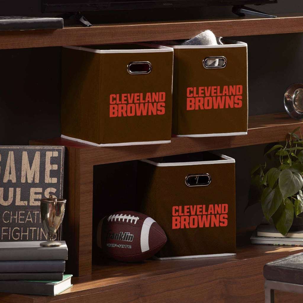 Franklin Sports Nfl Cleveland Browns Collapsible Storage Bin - Nfl Folding Cube Storage Container - Fits Bin Organizers - Fabric
