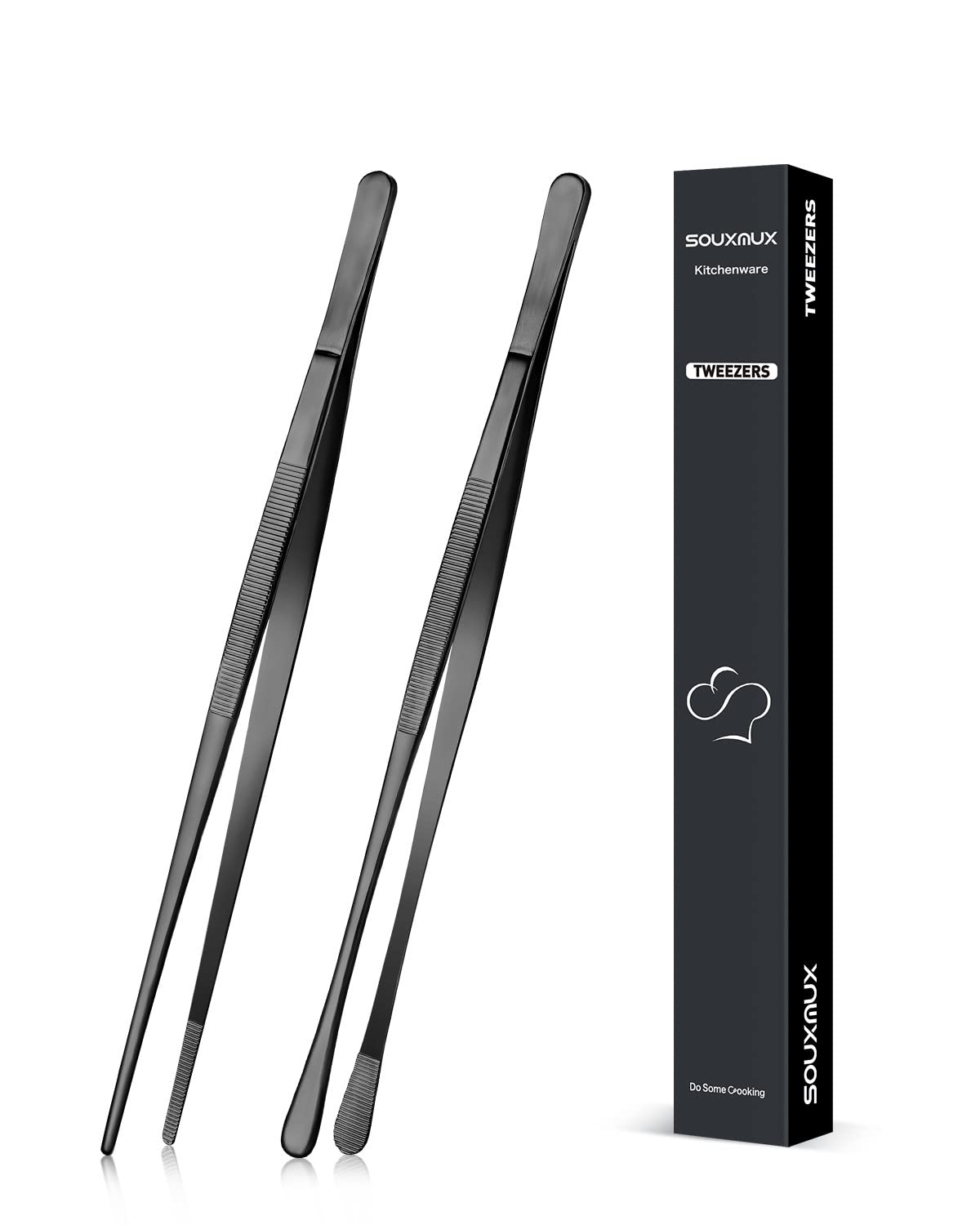 2 Pcs 10-inch Cooking Tweezers Tongs Precision Serrated Tips, Stainless Steel Professional Chef Tweezer Kitchen Tools for BBQ, P
