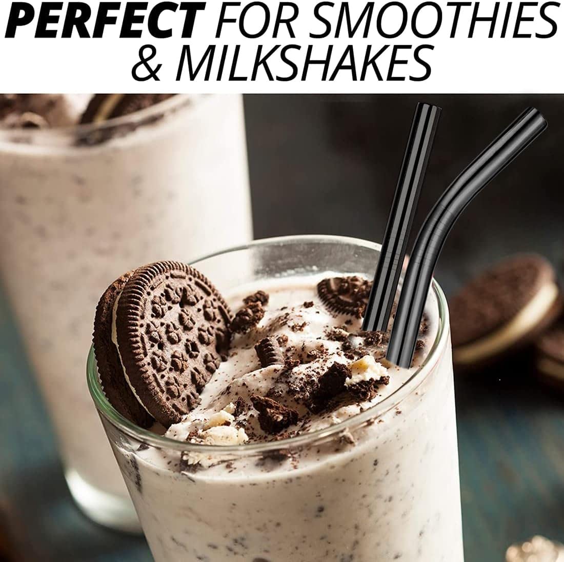 Vinaco Reusable Smoothie Straws & Milkshake Straws 0.4'' Wide Mouth Straw, Set Of 6 Stainless Steel Straws 8.5''&10.5'' With 1 L