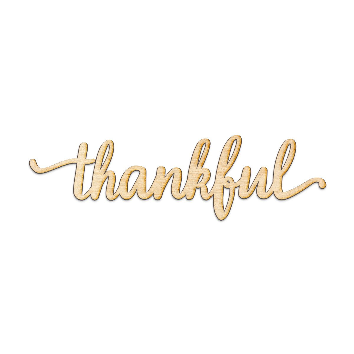Woodums - Thankful Script Wooden Wall Art Decor, Unfinished Wood Sign for Family Room Decor, Charlie Script Letter Wood Cutout, 