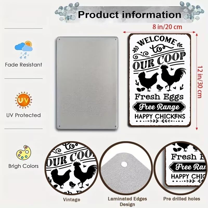 Smilelife Funny Chicken Gifts Welcome To Our Coop Tin Sign for Home Farm Chicken Coop Farmhouse Kicthen Garden Decor 8 X 12 Inch