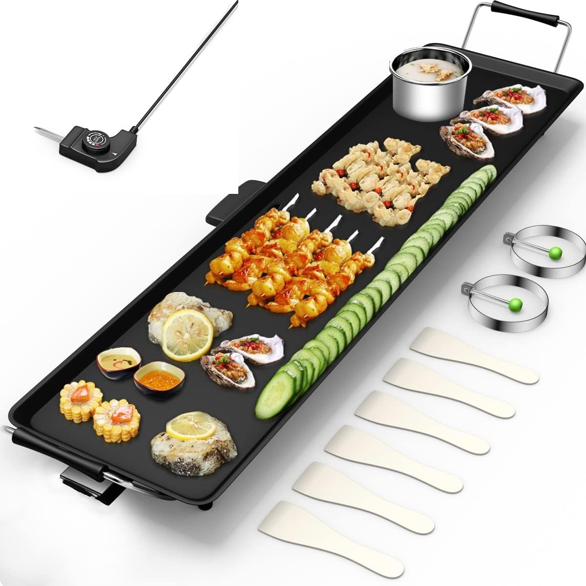 SIMOE 35 Electric Teppanyaki Grill Griddle, BBQ Smokeless Grills, 2000W Indoor Outdoor Barbecue Griddles Table Top with Nonsti