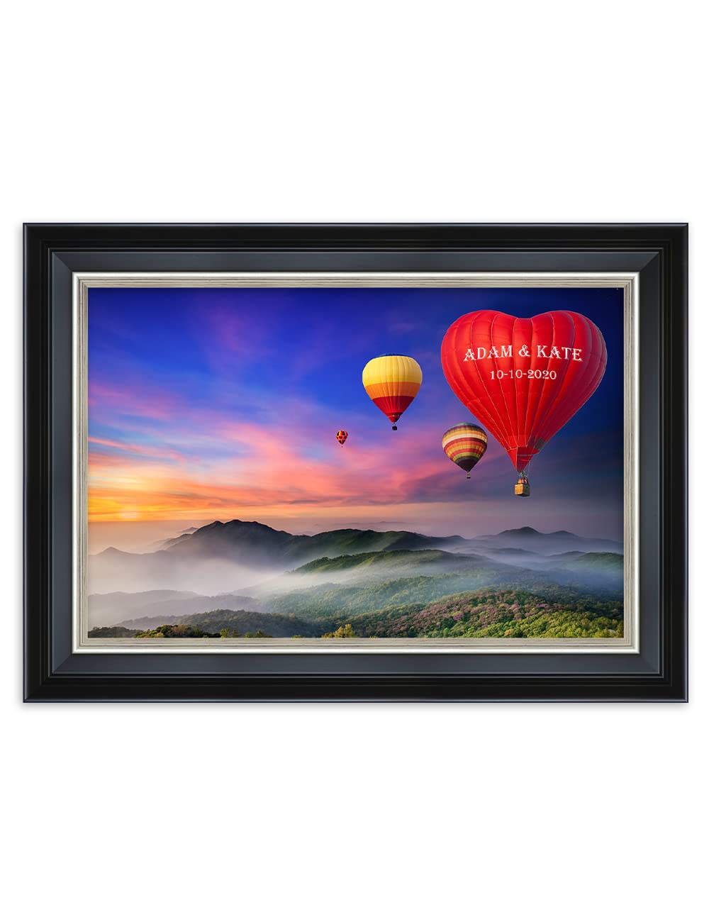 Ipic - Romance On High Personalized Framed Wall Art With Names And Date On, Giclee Prints With Solid Wood Frame, Customized Gift