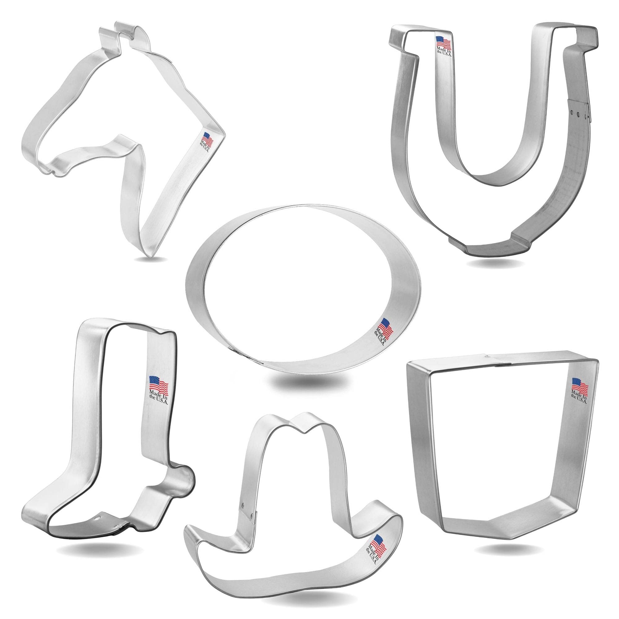 Rodeo Cowboy Cookie Cutter 6 Pc Set - Foose Cookie Cutters - Usa Tin Plated Steel