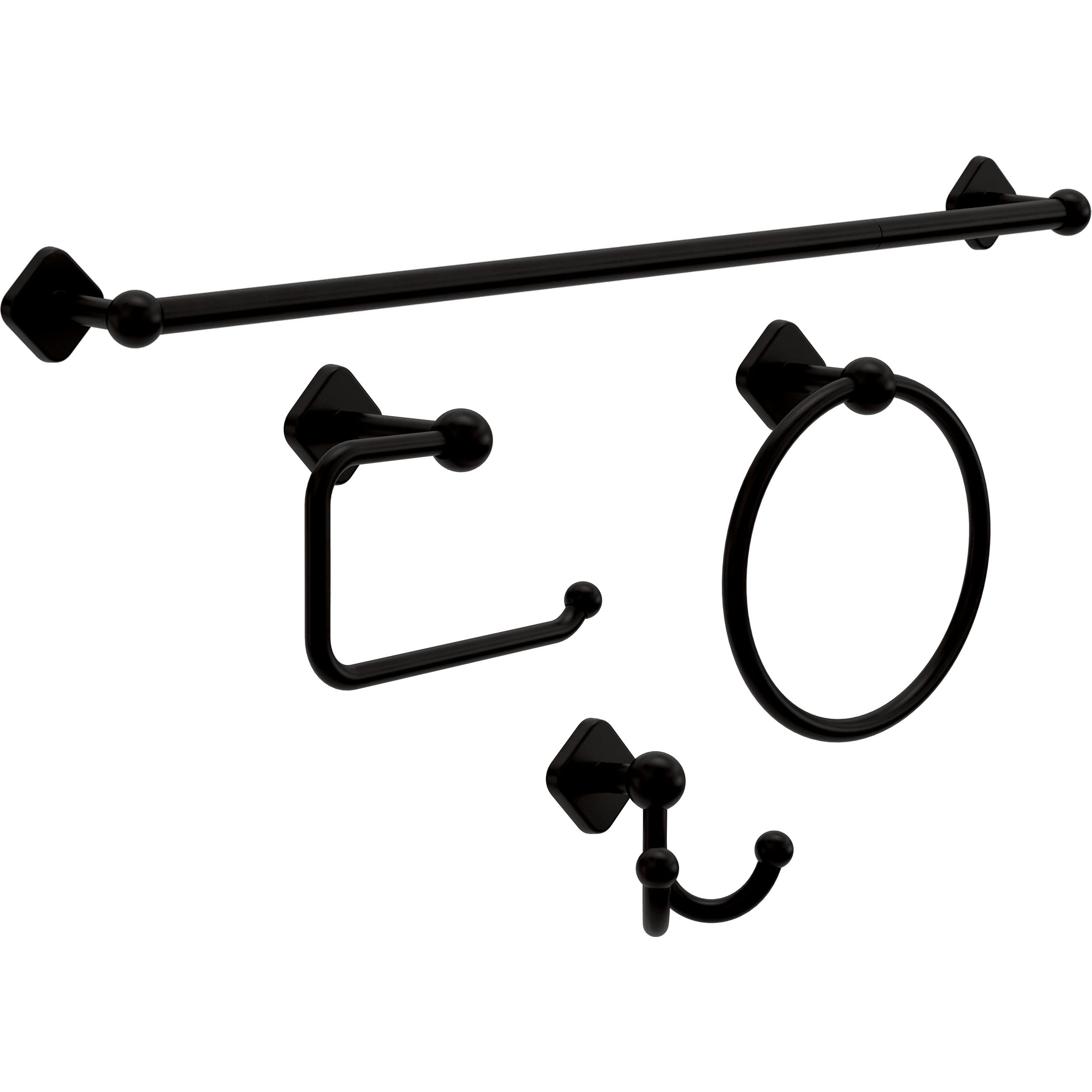 Franklin Brass Gainesville 4-Piece Bathroom Set Matte Black 18 + 6 Towel Rack, Toilet Paper Holder, Hand Towel Holder, Hook | 4-
