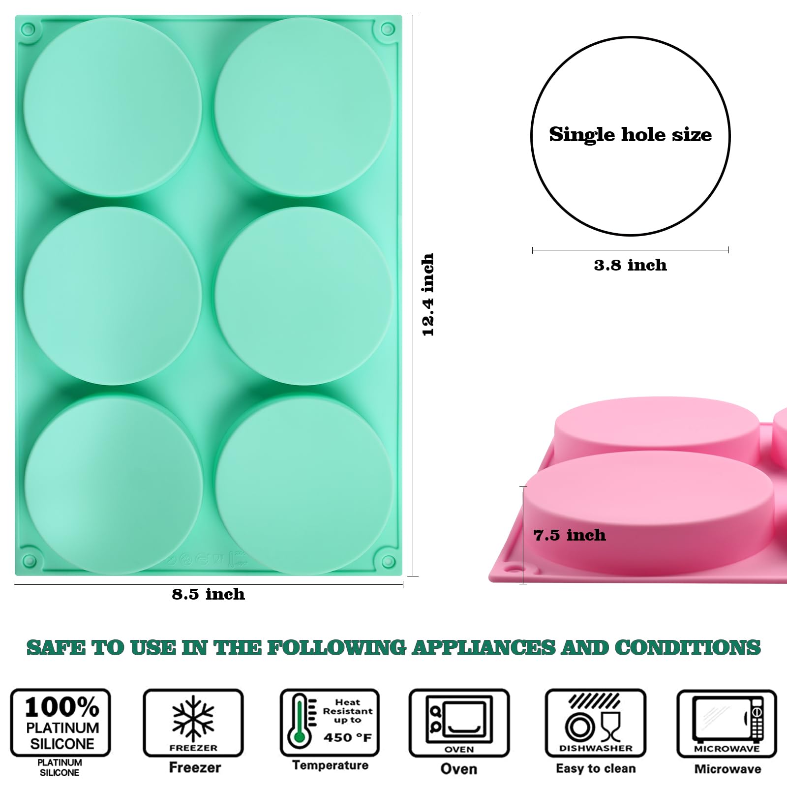 Huakener 2 Pcs Silicone Muffin Top Pans For Baking, 4 Inch Non-Stick Round Baking Molds For Mini Cake, Muffin Top, Dessert, Hamb