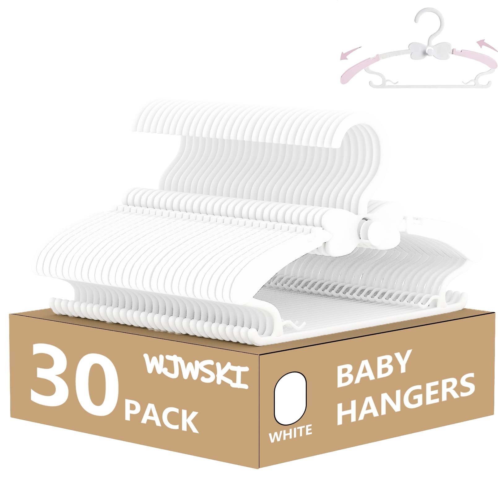 Baby Hangers 30 Pack, 11-14.5'' Adjustable Kid Clothes Hangers For Newborn Closet, Plastic Non-Slip Small Infant Hanger For Todd