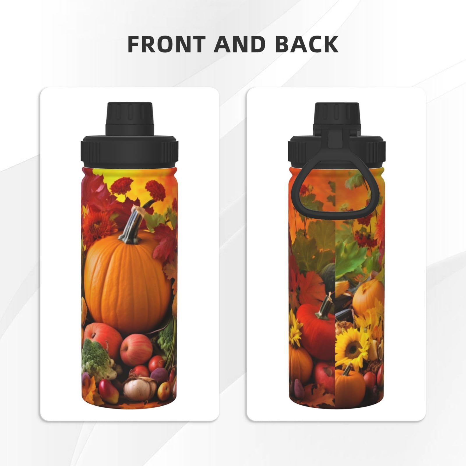 SHIRMDIY Fruit Pumpkin Harvest 18 oz Stainless Steel Water Bottles Insulated Sports Water Bottle with Spout Lid, Thanksgiving Su