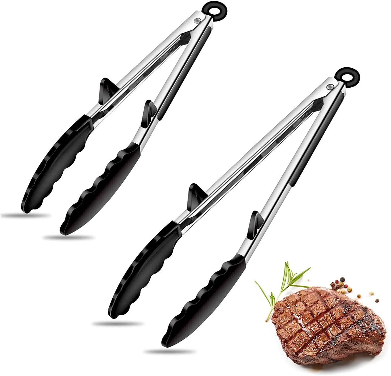 Roarcraft Silicone Kitchen Tongs 12Inch For Cooking With Silicone Tips, Heat Resistant Tongs For Serving Food, Locking Silicone