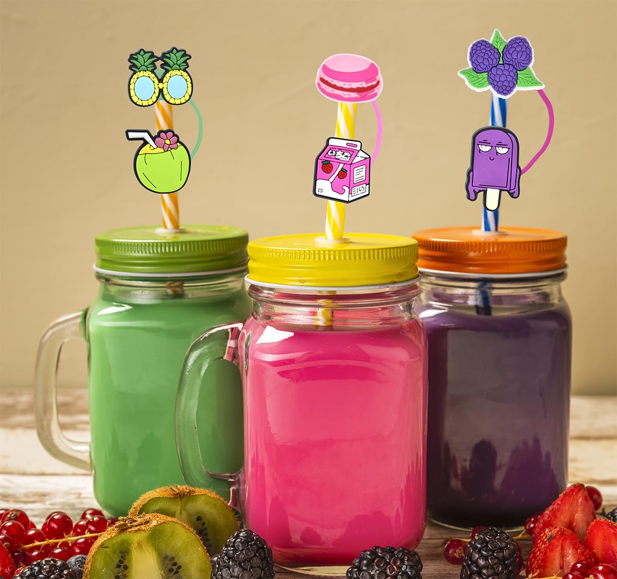 8Pcs Donut Straw Cover Cap For Tumblers Ice Cream Fruit Straw Topper For Tumblers Dust-Proof Drinking Straw Reusable Straw Tip C