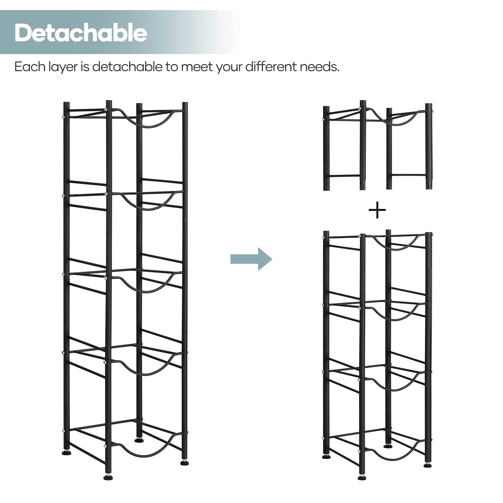MOOACE 5-Tier Water Jug Rack  5 Gallon Detachable Water Bottle Holder Organizer Storage Rack  Black