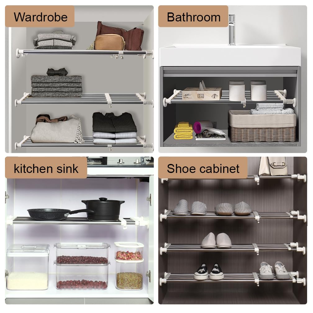 Hershii Expandable Shelf Rod closet System Heavy Duty clothes Hanger Adjustable DIY Storage Organizer Shoe Rack