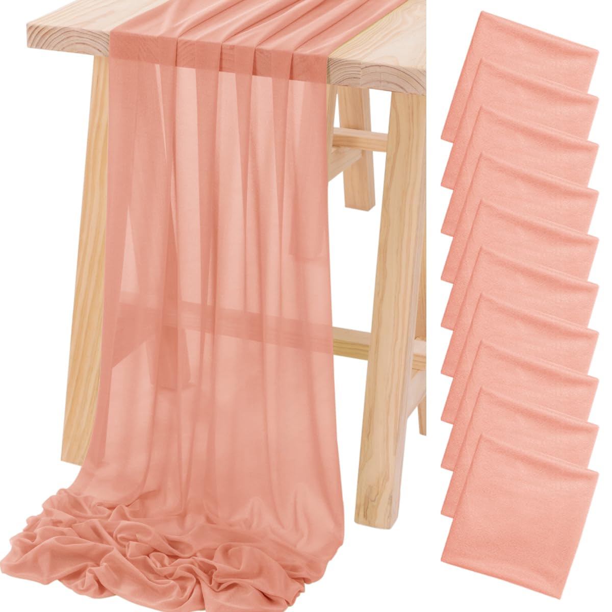 Socomi 10pcs Rose Gold Gauze Table Runner Chiffon Like Wedding Table Runner 120 inches Long Boho Rustic for Bridal Shower Decora