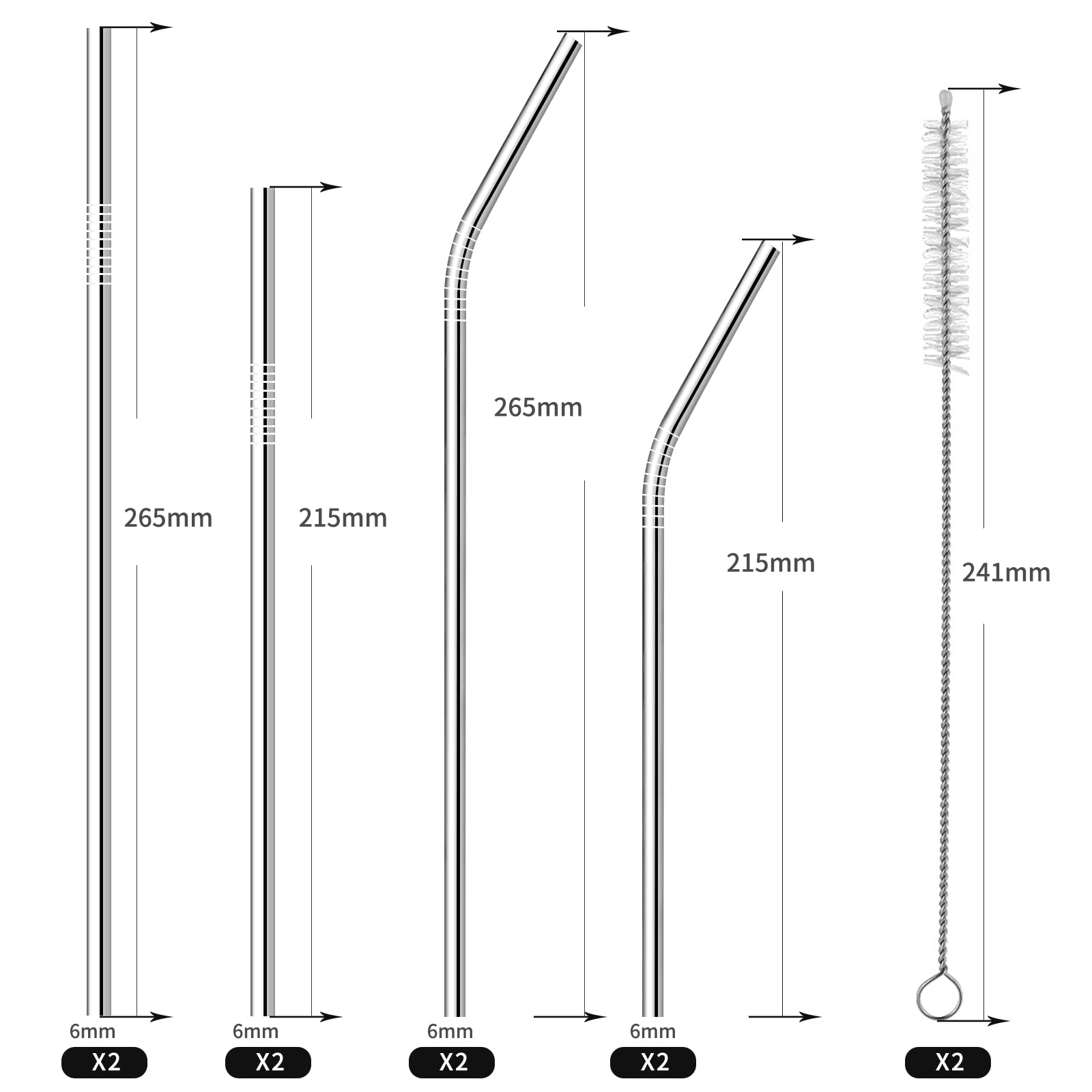 Ithyes 8 Pack Reusable Metal Straws Long Stainless Steel Straws Drinking Straw For 20/30 Oz Tumblers With Travel Case & Cleaning