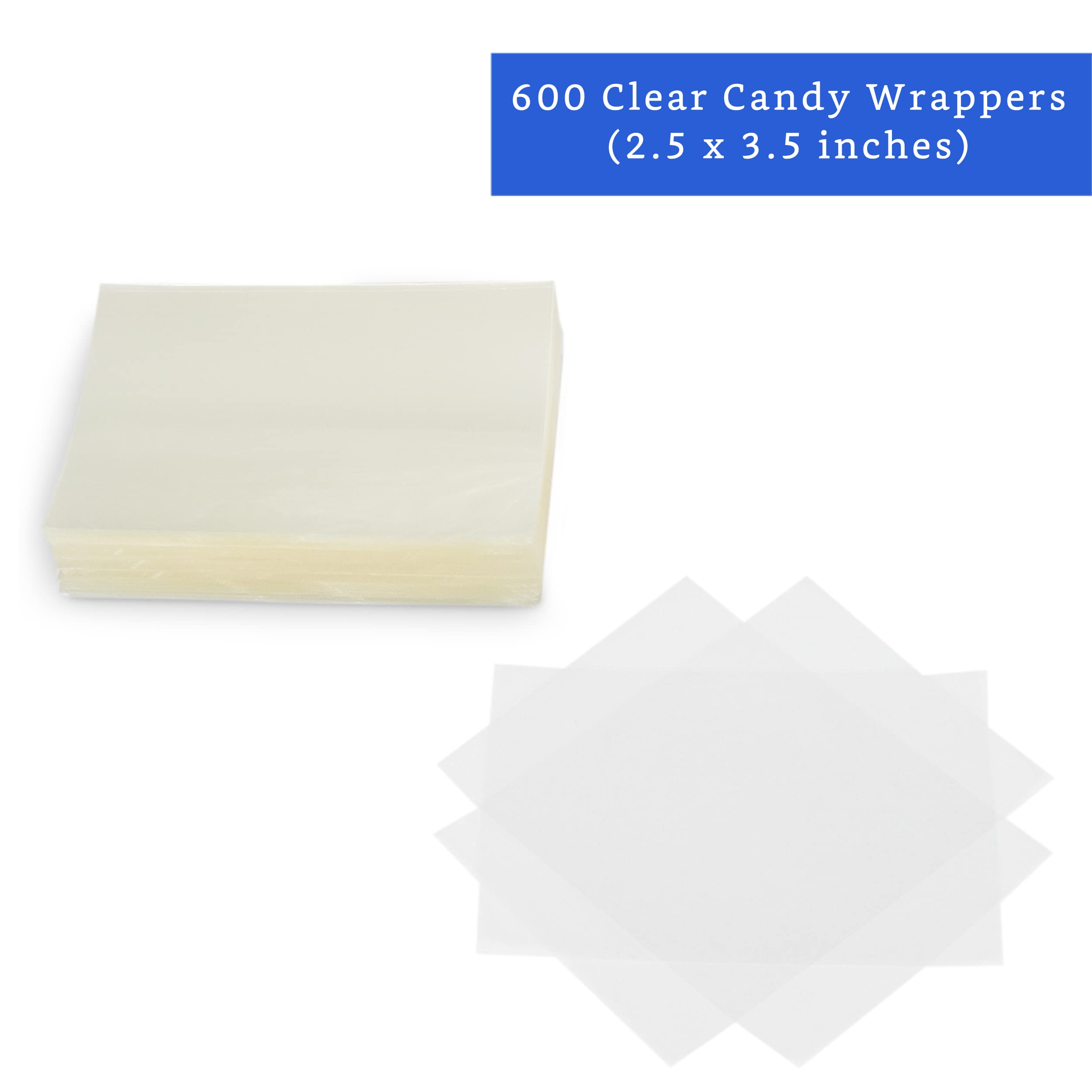 Fiesta Wraps Clear Candy Wrappers For Caramels (600 Pcs, 2.5 X 3.5 Inches) - Natural Clear Cellophane Candy Wrappers - Caramel W