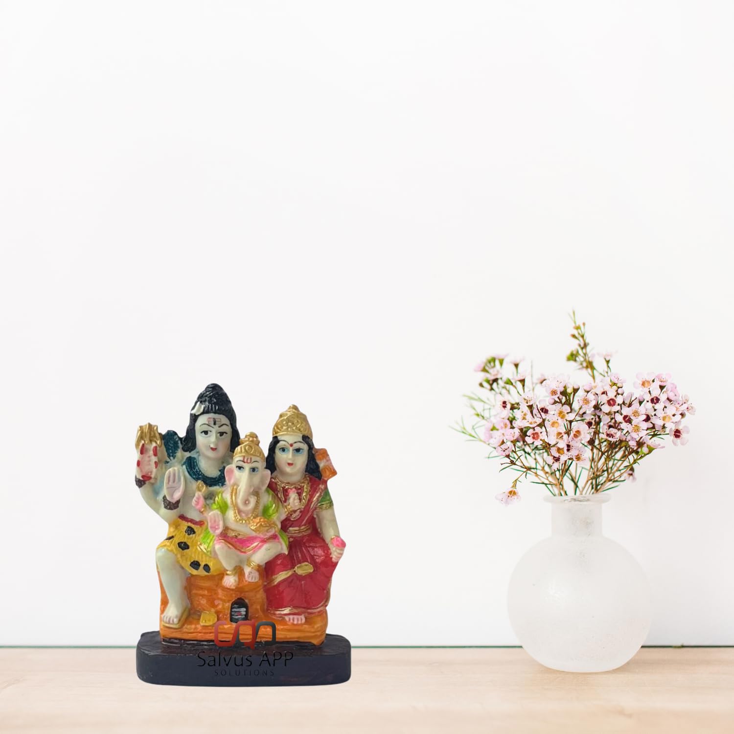 Salvus App SOLUTIONS Marble Powder Shiva Parvati and Ganesh Murti (11x7 cm, Multicolour)