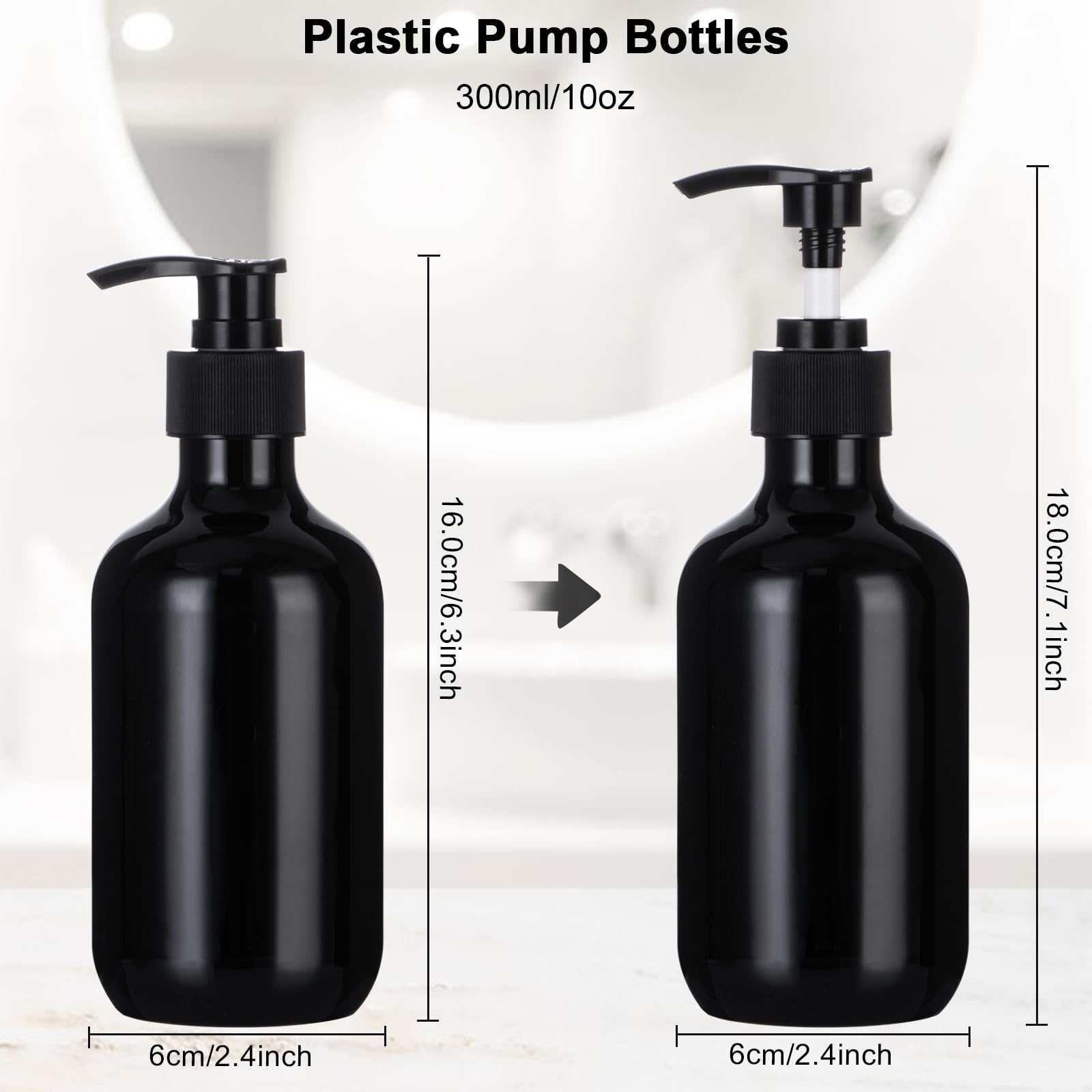 Yebeauty Pump Bottle Dispenser, 10Oz 300Ml Empty Plastic Shampoo Conditioner Dispenser, Refillable Shower Soap Dispenser Pump Bo