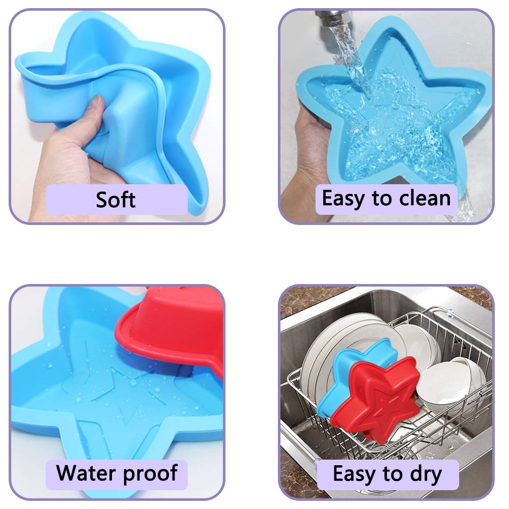 Dakuan 2 Packs Star Shaped Baking Mold, Silicone Cake Mold Baking Pan For Diy Cake Decorating Tools- Red, Blue