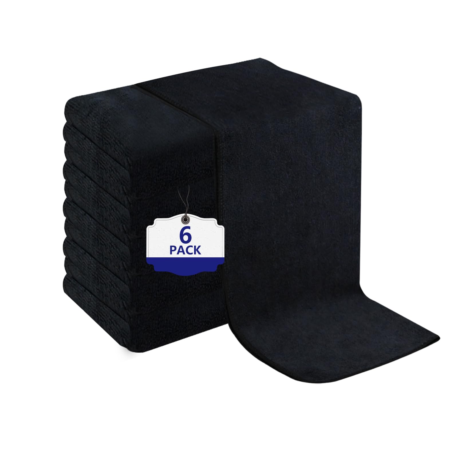 Puomue 6 Pack Black Salon Towels, Super Soft and Absorbent Microfiber Hair Towel for Salon, Bath, Spa, Pool and Home, 27 inch X