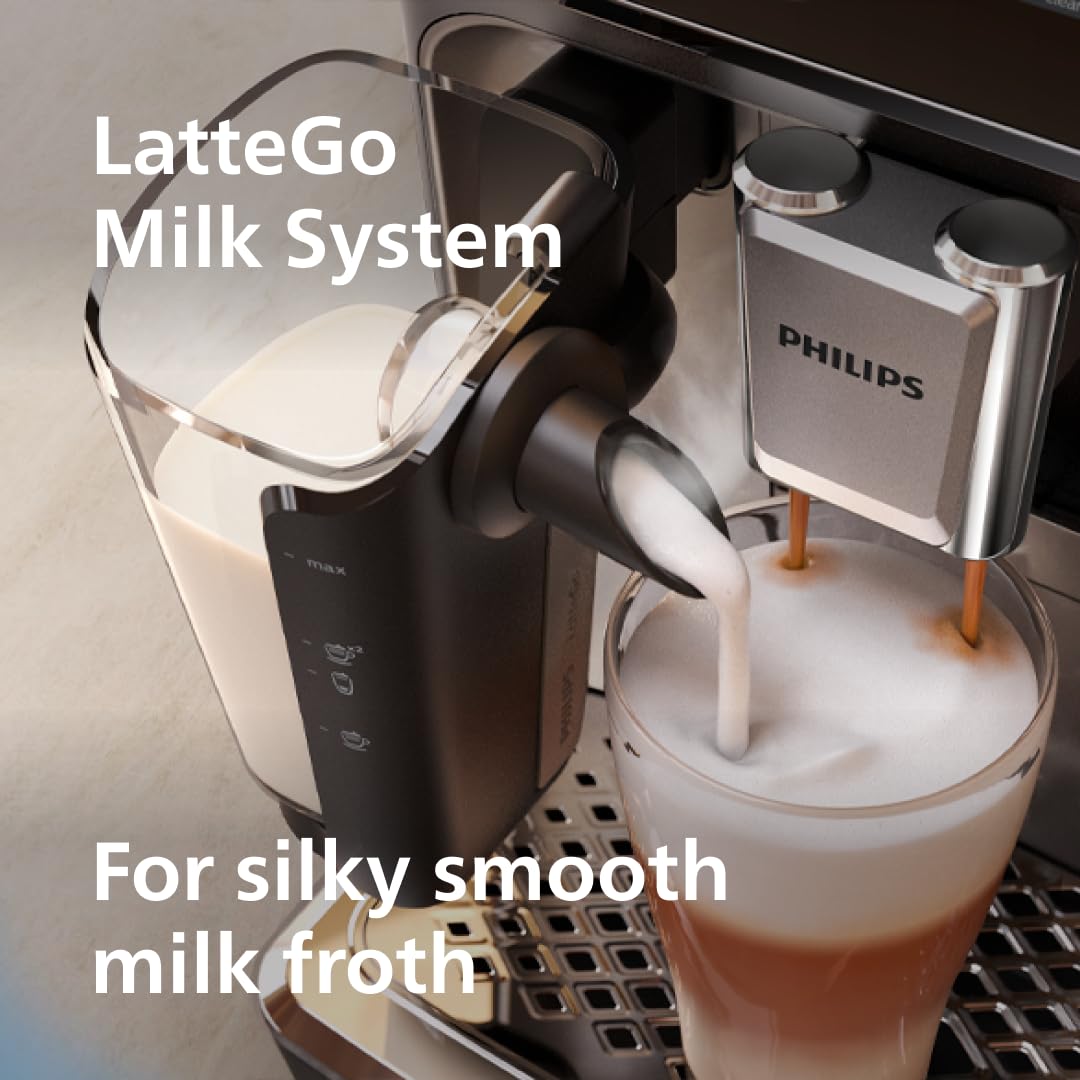 Philips 4400 Series Espresso Machine EP4444/90 - 12 Beverages, Black Chrome, LatteGo Milk System, Ceramic Grinder