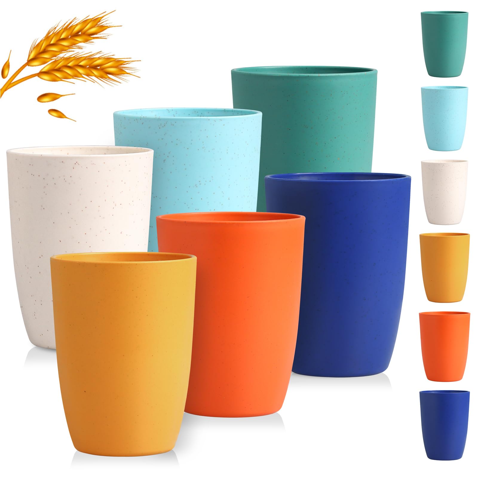 Wheat Straw Cups 12 OZ Reusable Drinking Glasses Set of 6 Camping Tumblers