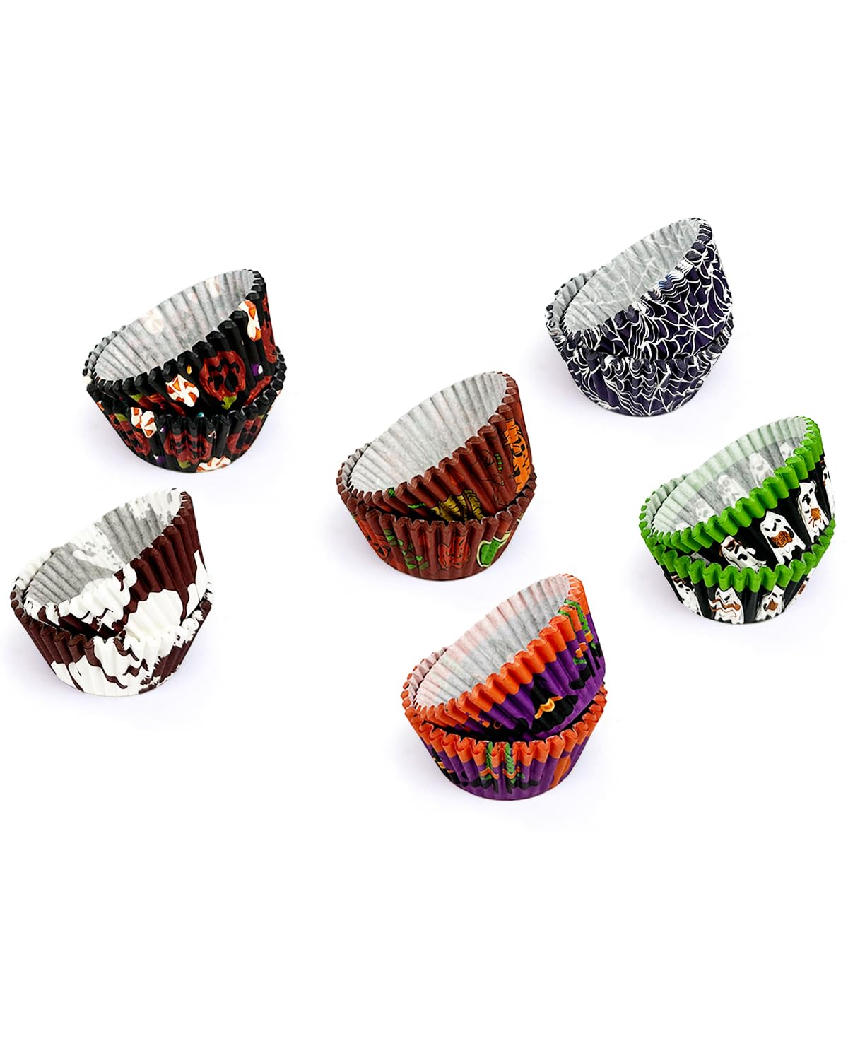 Qiqee Halloween 300-Count Cupcake Liners Standard Cupcake Cups 6 Design Cupcake Papers Baking Cups Cupcake Wrappers For Hallowee