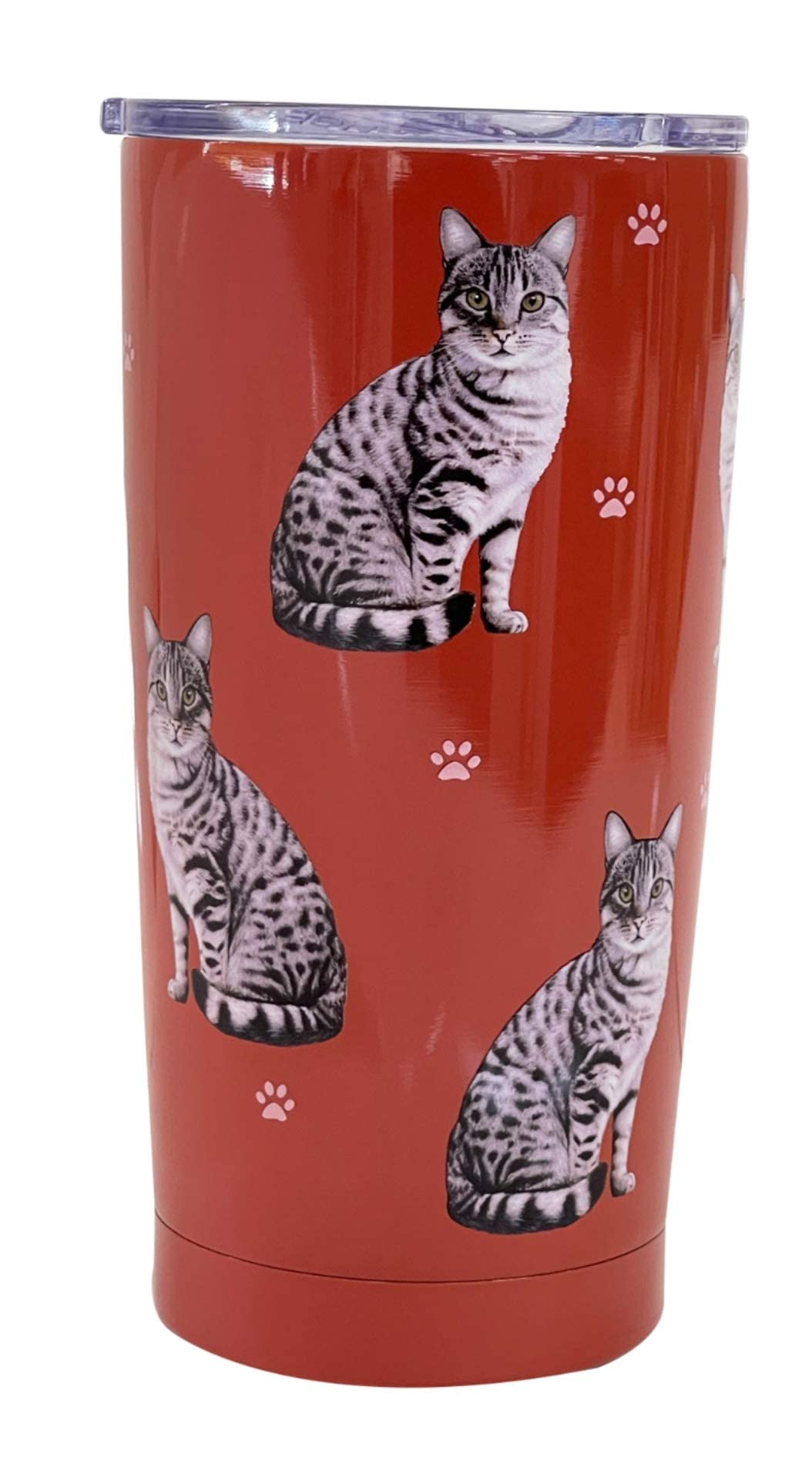 SERENGETI Tabby Cat 16 Oz. Stainless Steel  Vacuum Insulated Tumbler with Spill Proof Lid - 3D Print - Insulated Travel mug for Hot or Cold Drinks (Tabby Silver Cat Tumbler)