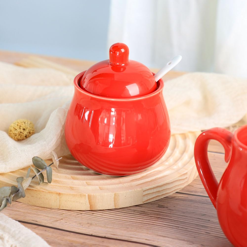 Fuyu Ceramic Sugar Bowl Spice Jar With Lid And Spoon Seasoning Box Condiment Pot