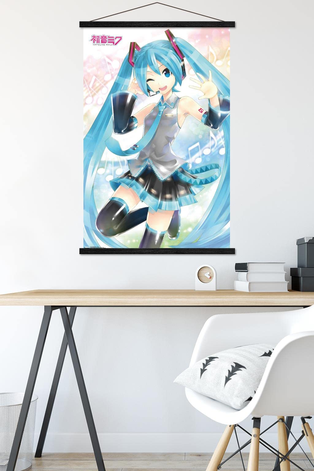 Trends International Hatsune Miku - Waving Wall Poster, 22.375'' X 34'', Premium Print And Black Hanger Bundle