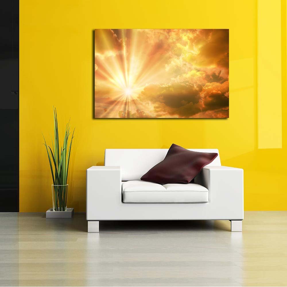 Pitaara Box Sunset Sunrise With Clouds, Light & Rays D2 | Peel & Stick Vinyl Wall Sticker For Bedroom & Living Room | 42.3 X 28
