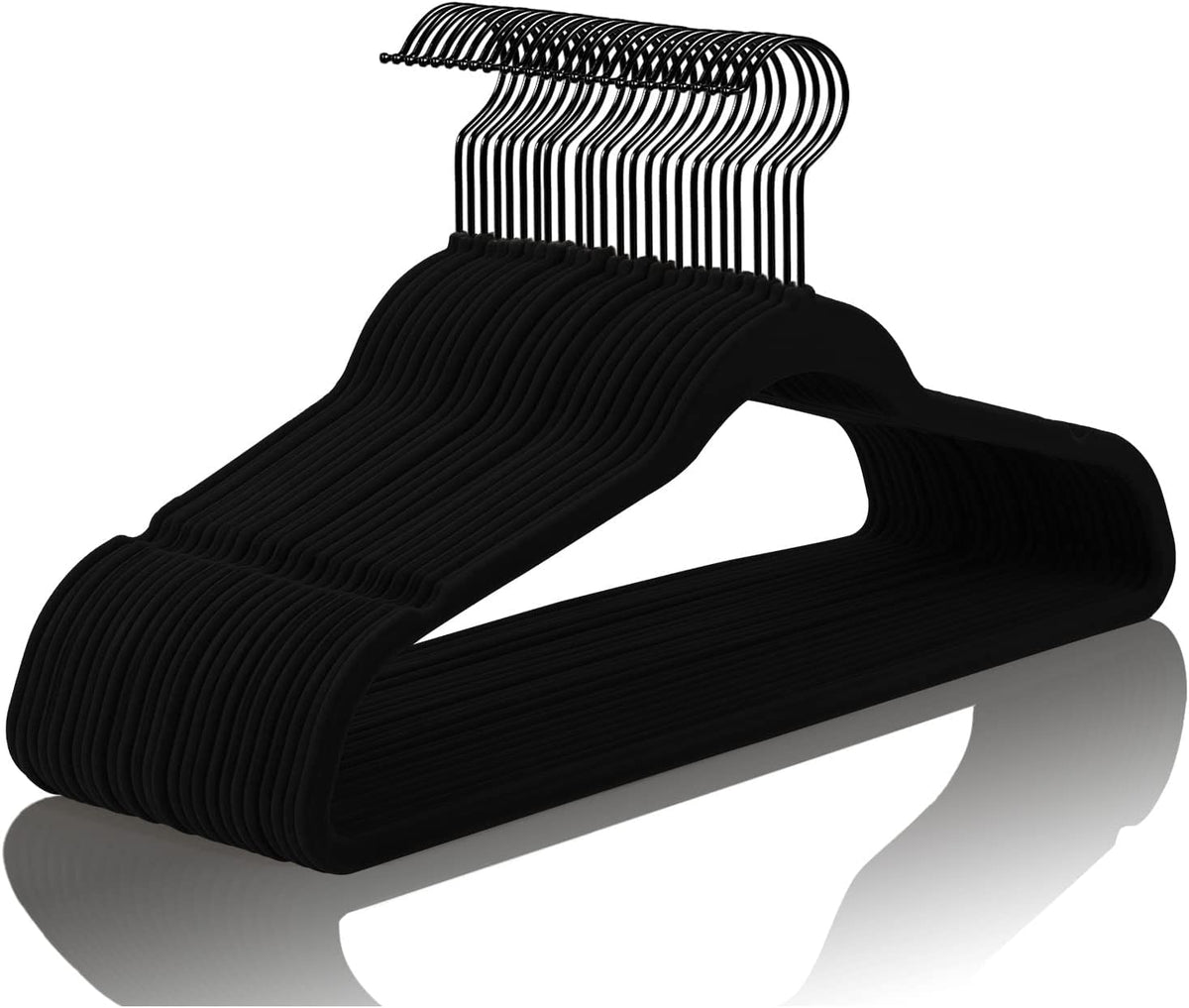 Mizgi Premium Velvet Hangers (60 Pack) Heavy Duty - Non Slip Felt Hangers- Velvet Suit Hangers Black - Black Coated Hooks,Space