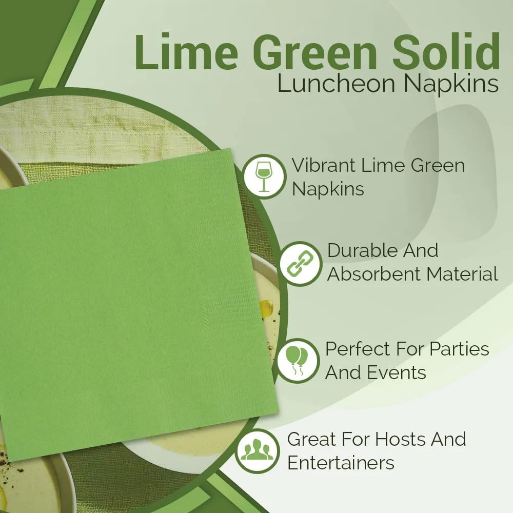 Lime Green Solid Luncheon Paper Napkins - 6.5'' X 6.5'' (20 Ct) - Elegant & Durable Design - Perfect For Parties, Events & Celeb