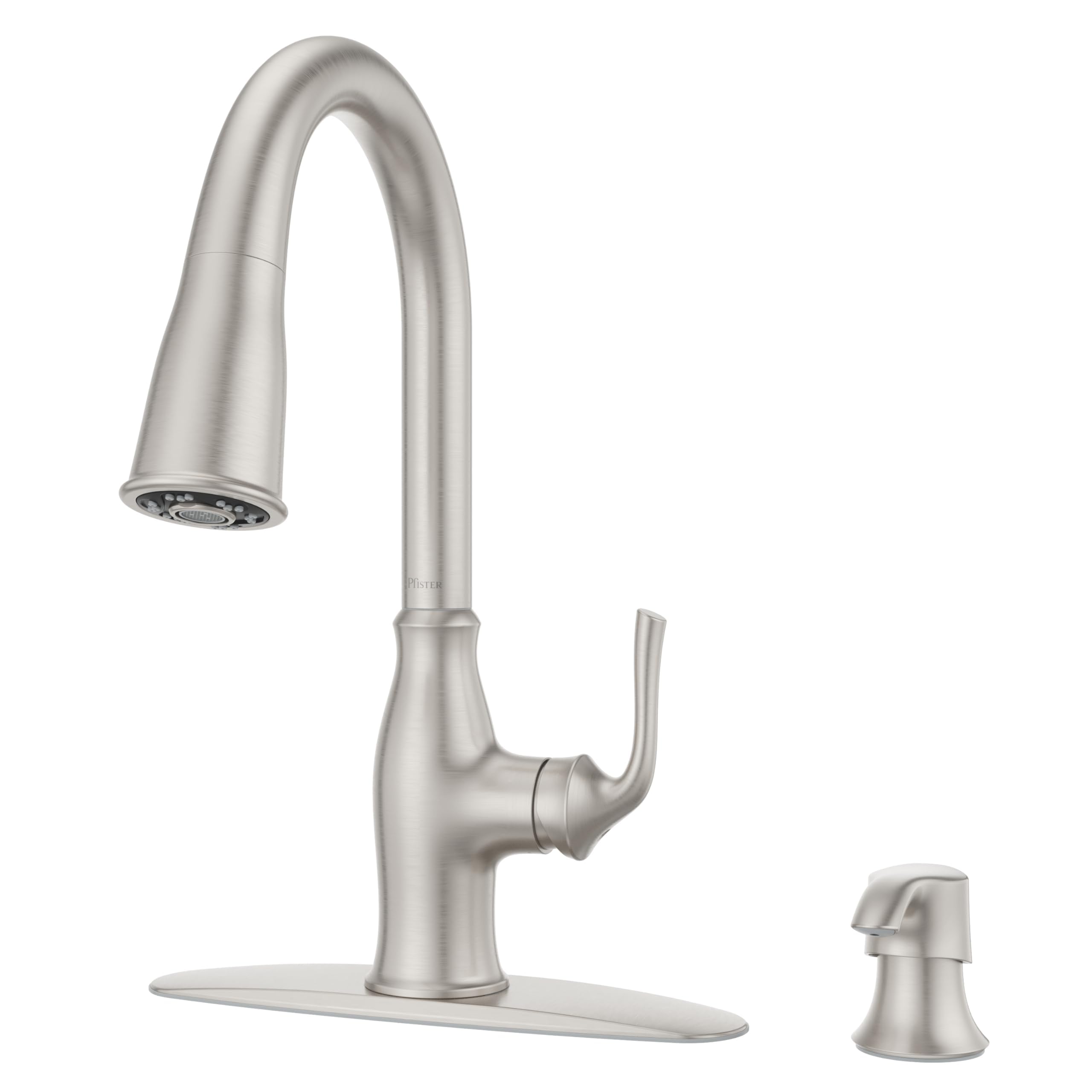 Pfister Rosslyn Kitchen Faucet with Pull Down Sprayer and Soap Dispenser, Single Handle, High Arc, Spot Defense Stainless Steel 