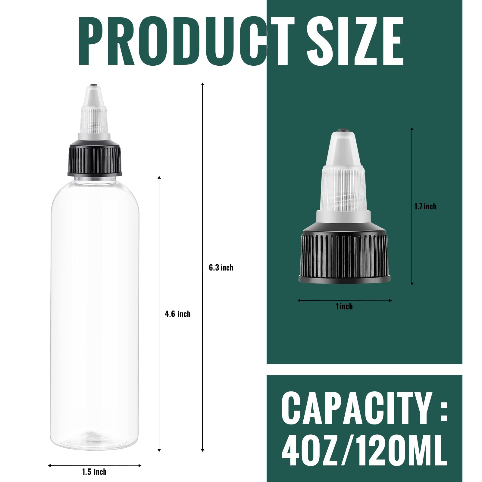 Irenare 100 Pcs 4 Oz Plastic Squeeze Bottles Bulk Boston Dispensing Bottles Empty Hair Oil Bottles With 20/410 Twist Top Cap For