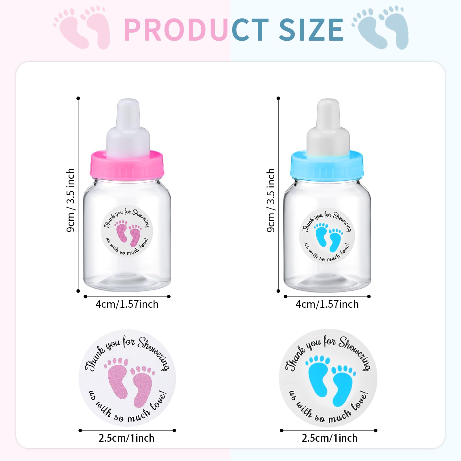 Tondiamo 48 Pcs 1.5 X 3.5 Inch Baby Shower Mini Milk Bottle With 500 Adhesive Thank You Showering Stickers, Plastic Fillable Gif