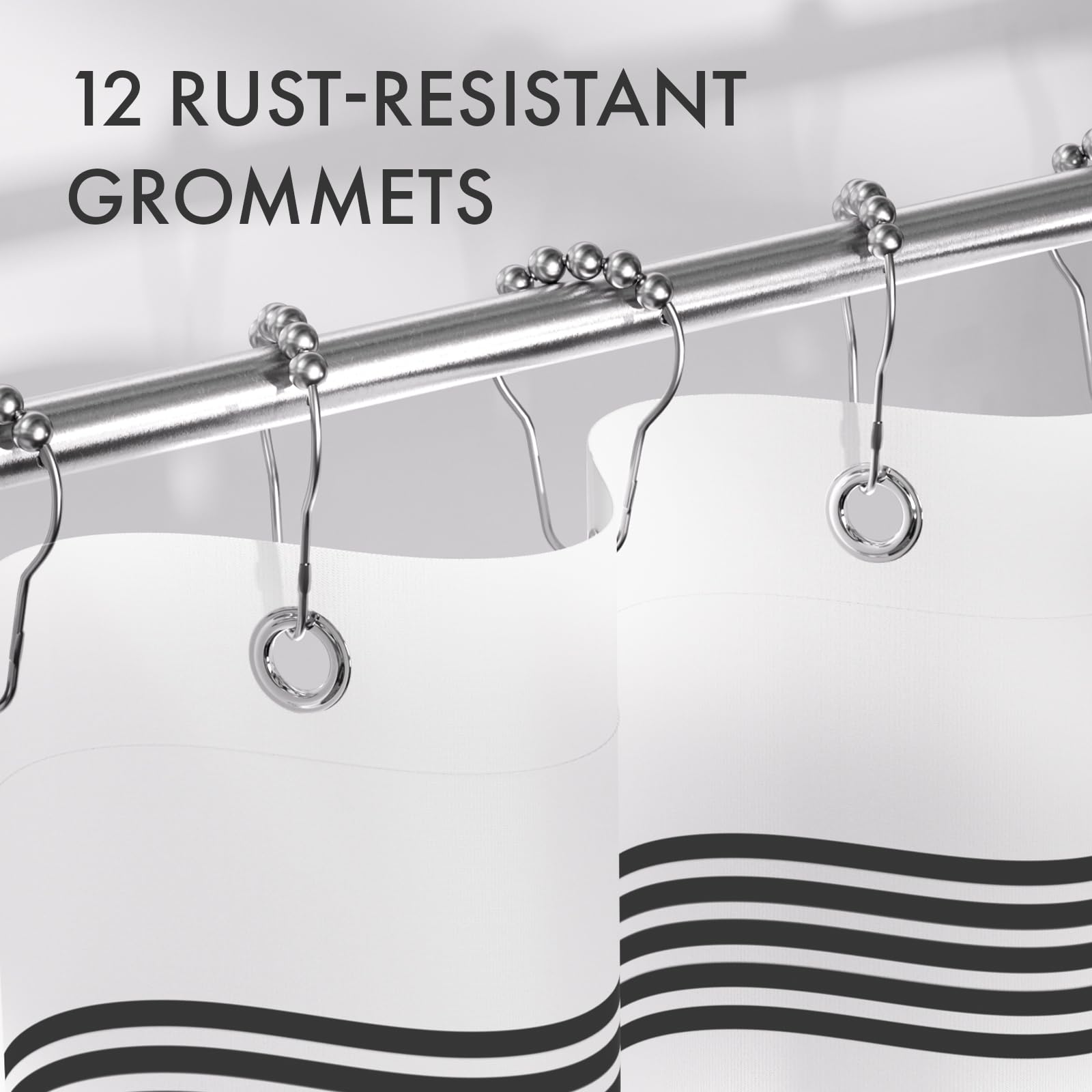 AmazerBath Shower Curtain Sets  Washable Cloth Black Shower Curtain with 12 Hooks  Fabric Rustic Black and White Striped Farmhouse Bathroom Shower Curtain  72x72 Inches