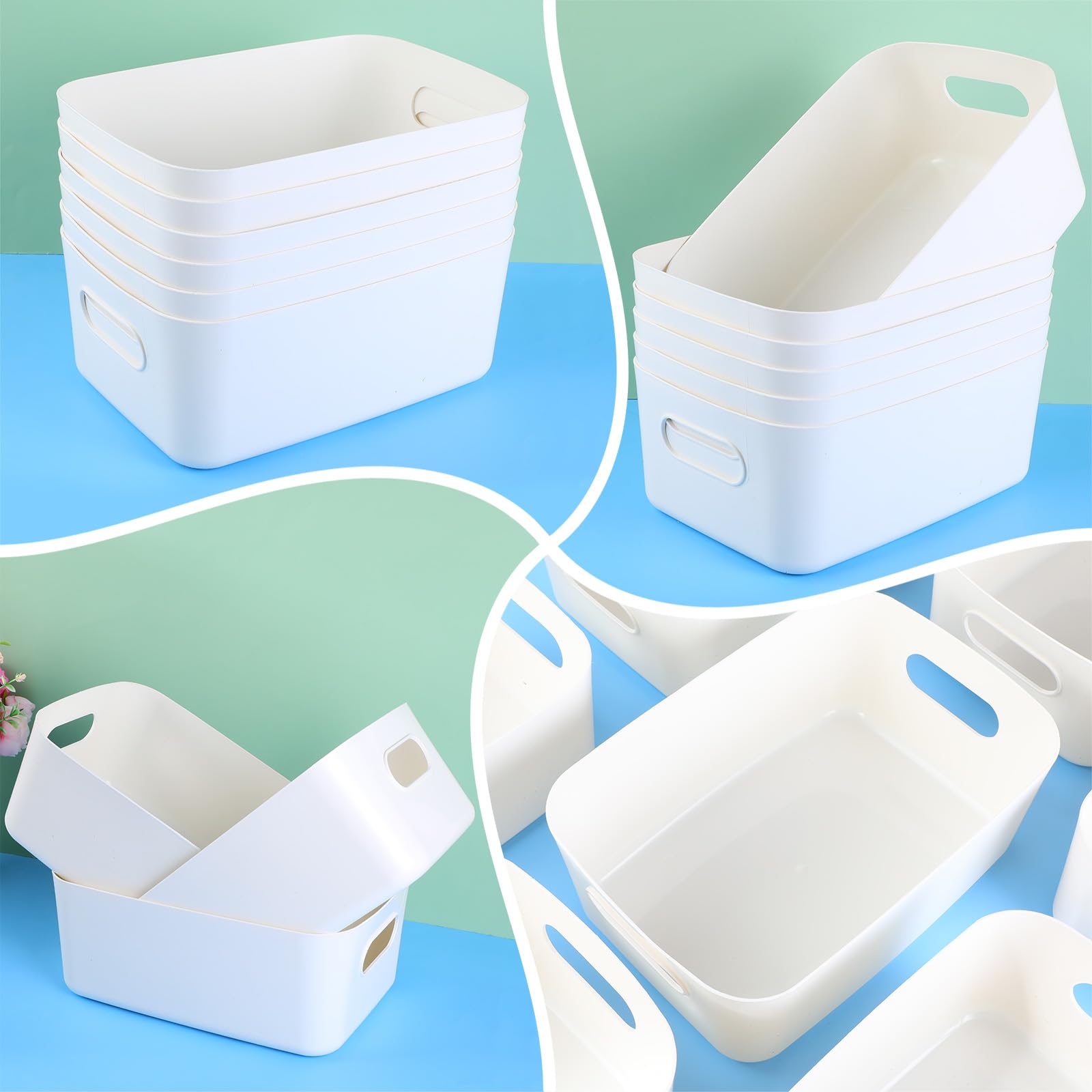 Zopeal Plastic Storage Bins 10 Pcs White Storage Bin Pantry Organizer Bins Small Storage Baskets Storage Containers For Home(12