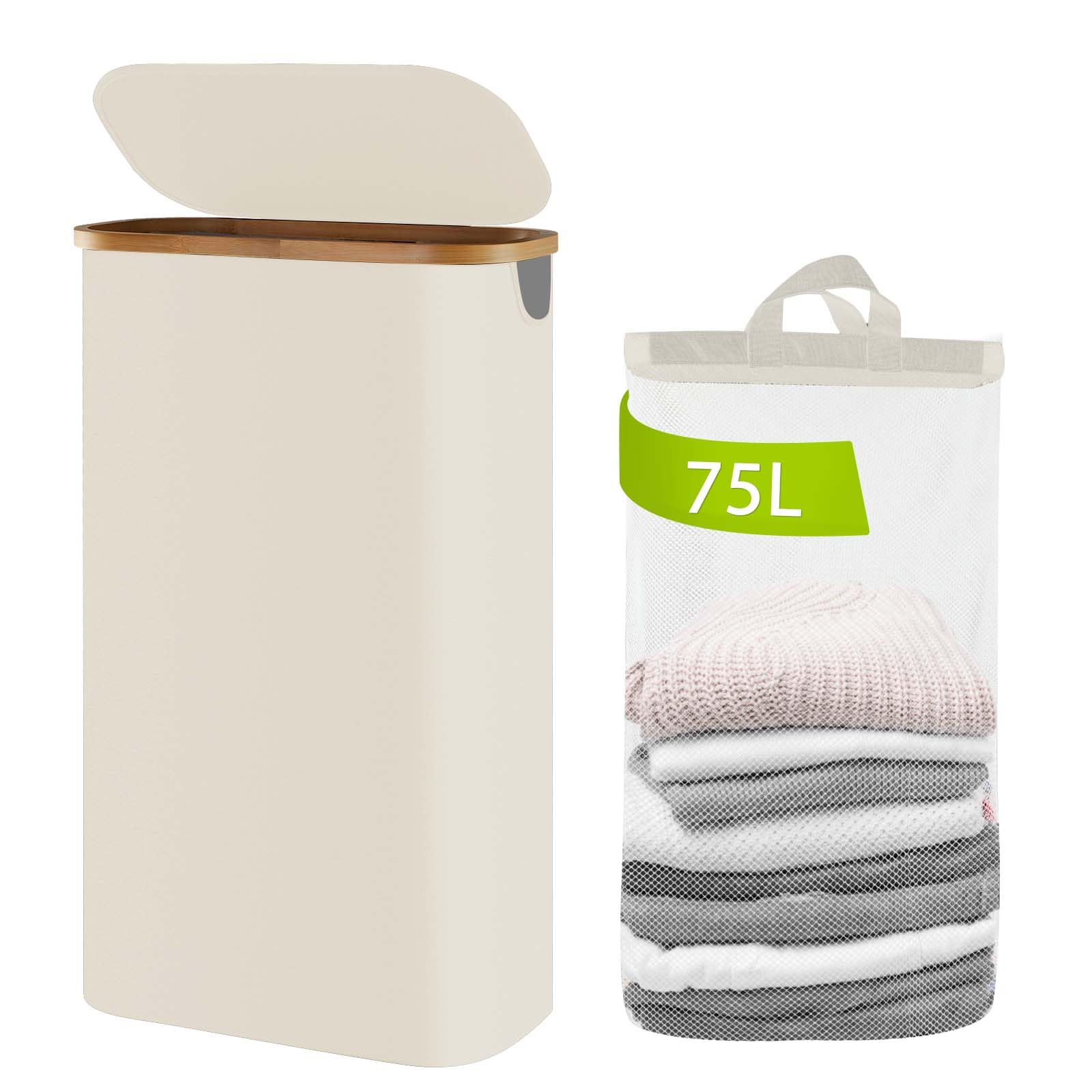 Bathola Small Laundry Basket, 75L Slim Laundry Hamper With Lid, Clothes Hamper For Laundry Basket Collapsible, Narrow Laundry Ha