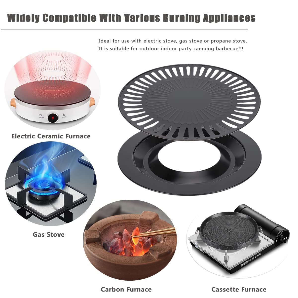 Eboxer Korean Bbq Grill Pan Non Stick Barbecue Plate For Indoor Outdoor Grilling, Bakeware For Home Camping