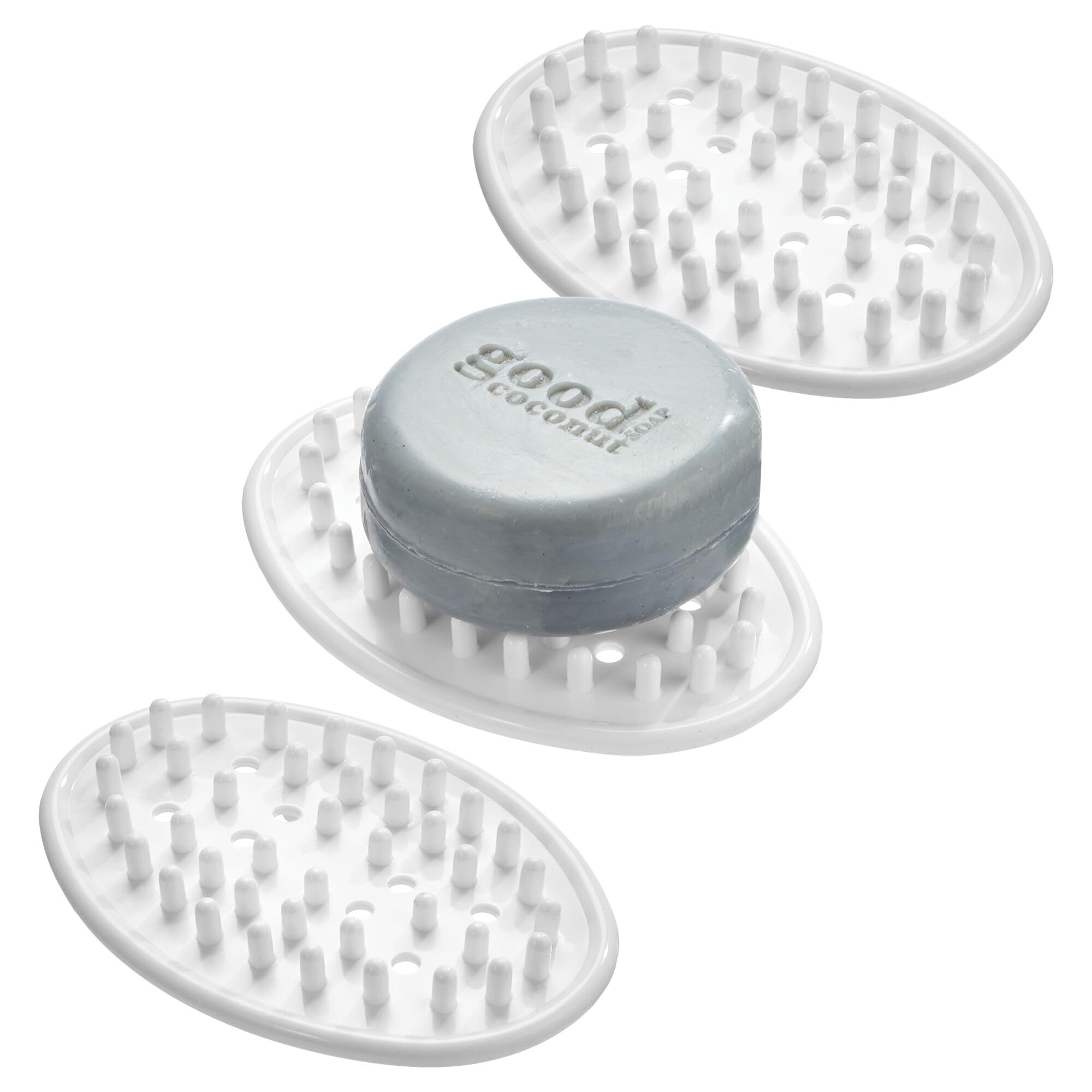 iDesign Saver for Bar Holder for Bathroom Sink-Set of 3-White Soap Dish