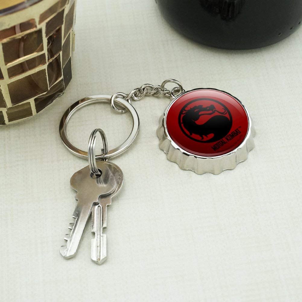 Mortal Kombat Symbol Keychain Chrome Plated Metal Pop Cap Bottle Opener