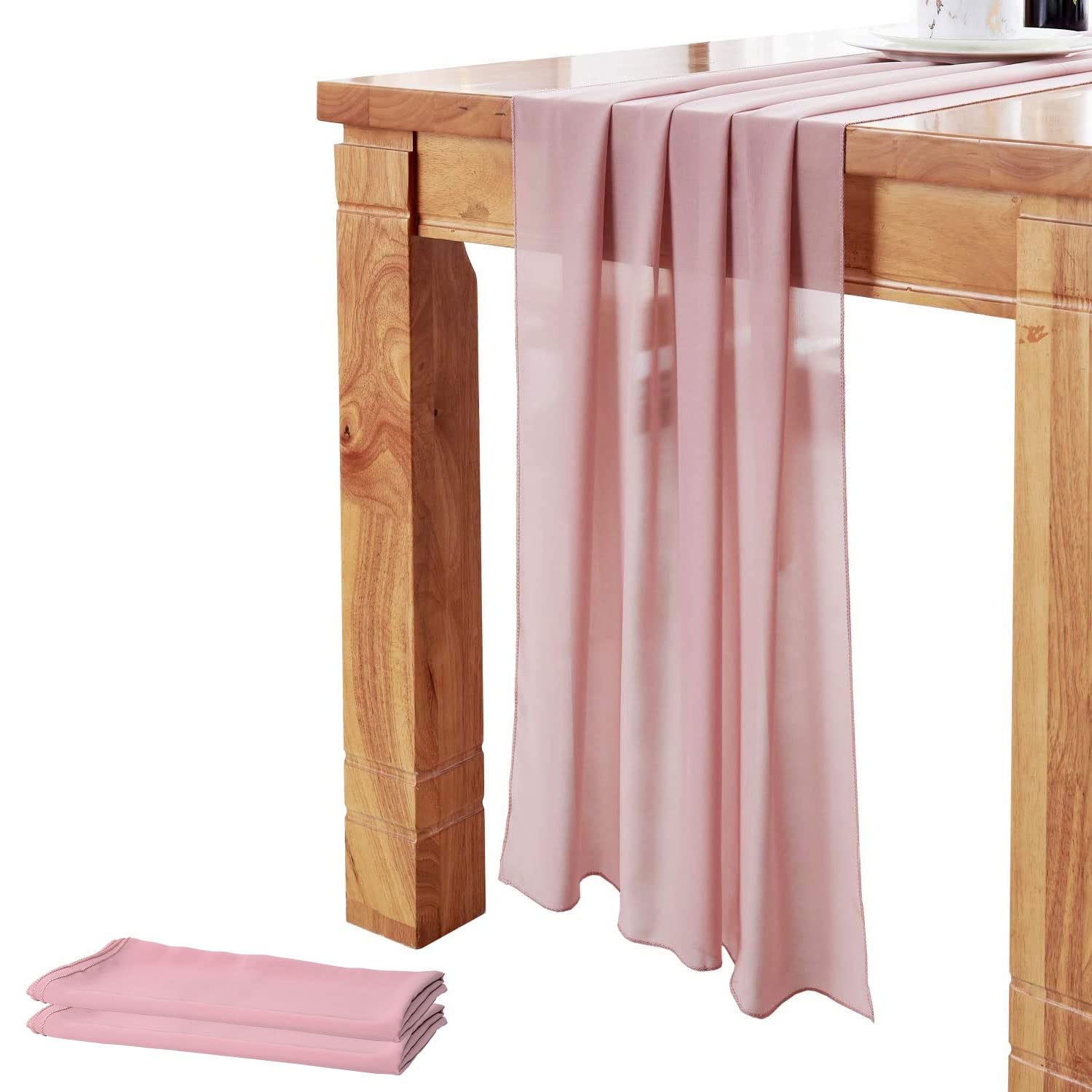 Delovo 2Packs Dusty Rose Chiffon Table Runner 27X120 Inches Long Sheer Fabric Table Runner For Wedding Party Banquets Bridal Hom