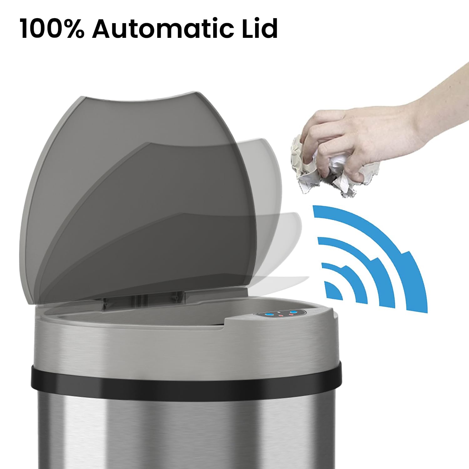 Itouchless 13 Gallon Kitchen Trash Can With Odor Control System, Stainless Steel Extra-Wide Opening Touchless Automatic Garbage