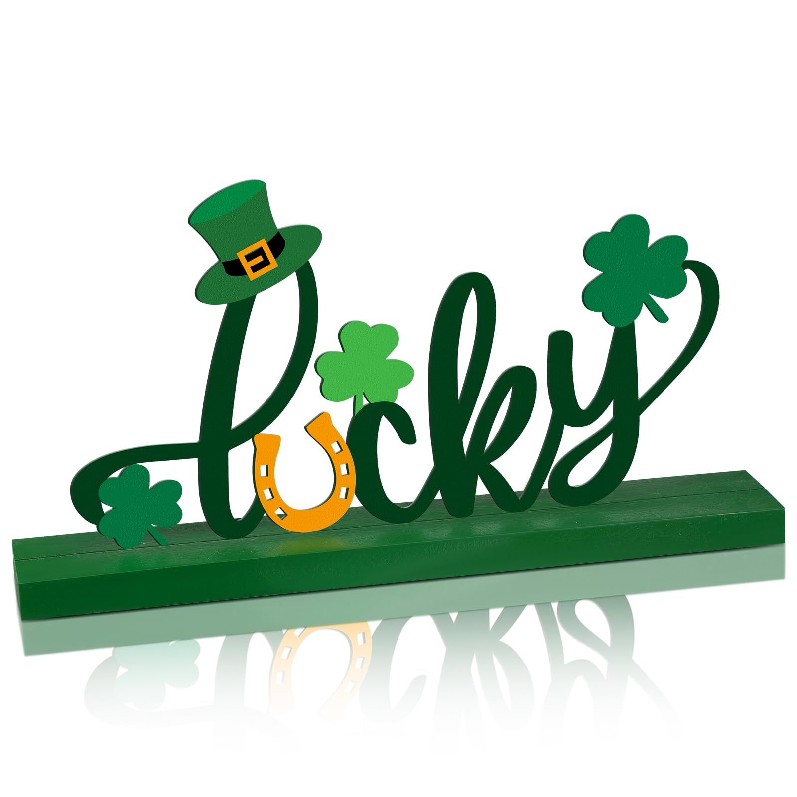 Cinnvoice St. Patricks Day Table Sign Decoration Lucky Metal Tabletop Centerpiece Signs Letter Wood Centerpiece with Clover for
