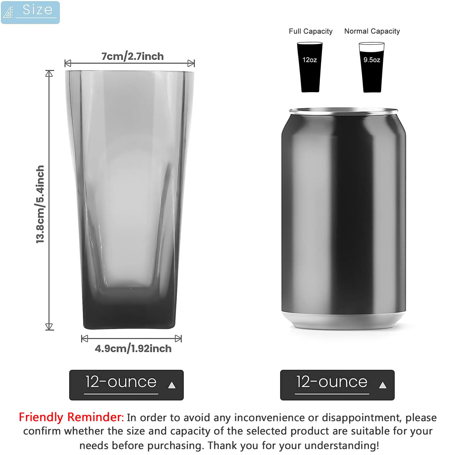 Top-spring 12 Oz Reusable Plastic Water Tumblers  Stackable Shatterproof Clear Drinking Glasses  BPA Free  Set of 6 (12 Oz  Gray)