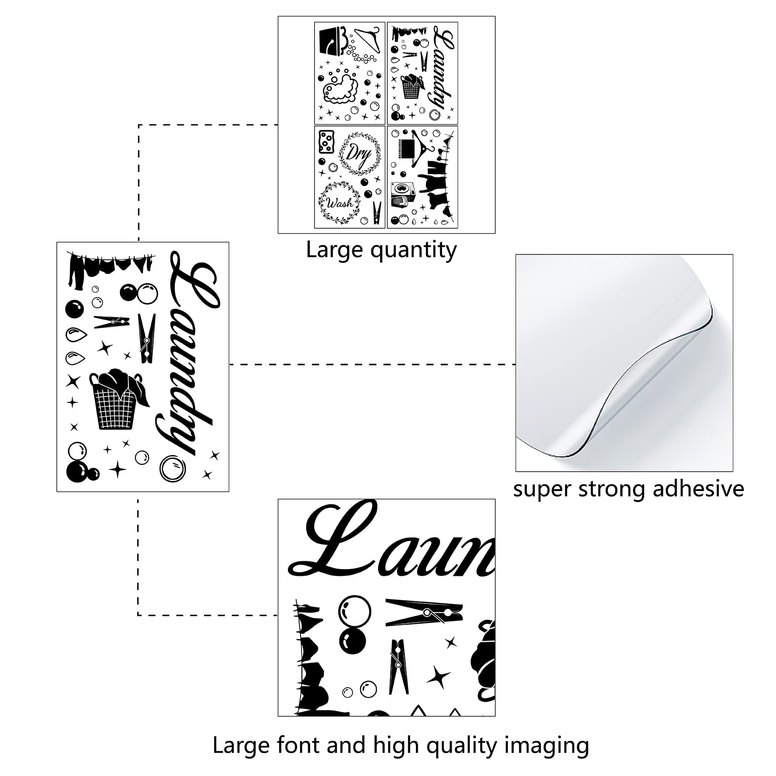 Creatcabin 4Pcs Laundry Room Vinyl Wall Decals Wash Dry Quote Washing Machine Dryer Wall Stickers Self-Adhesive Peel And Stick M