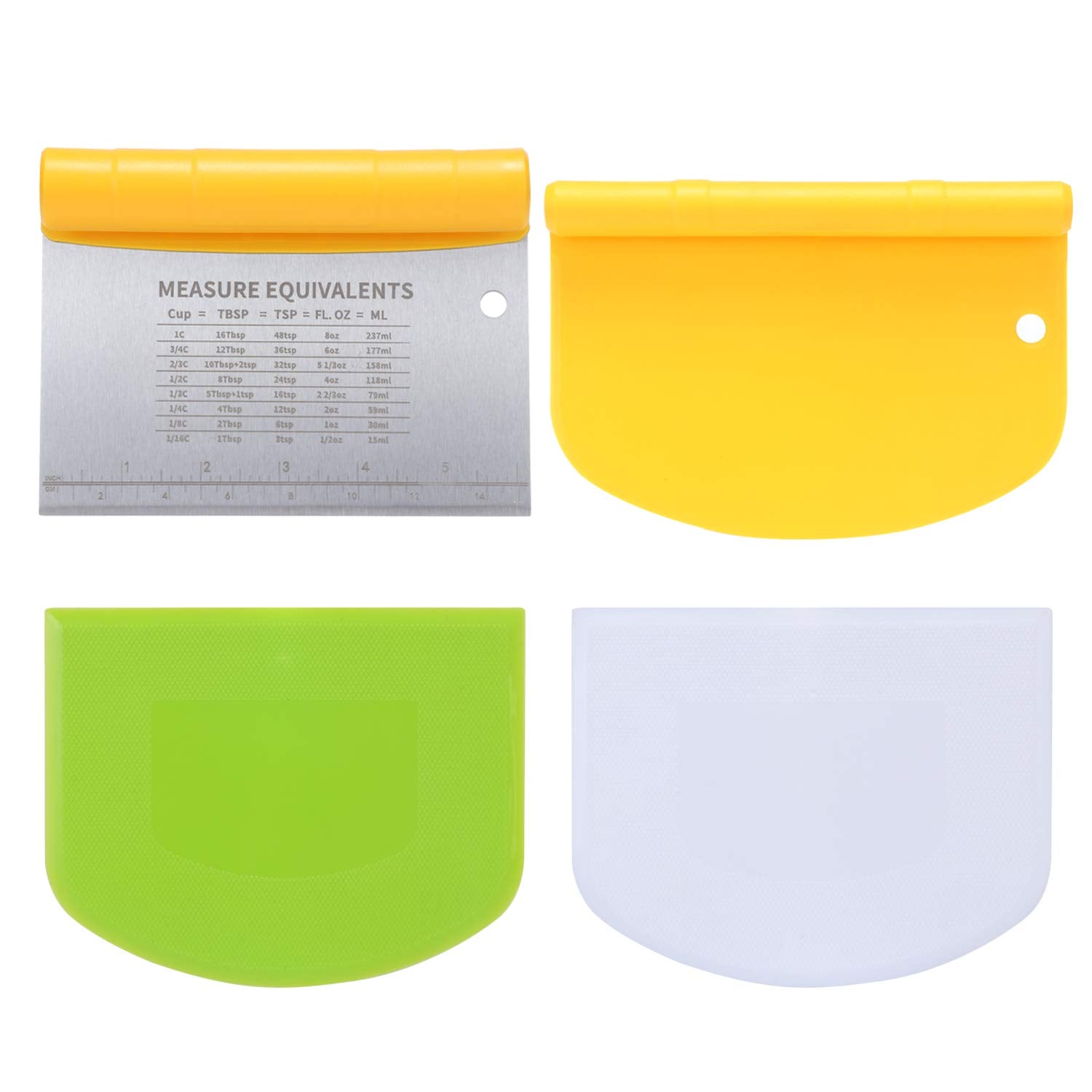 Suanyok Bench Scraper-Stainless Steel Dough Scraper And Food Safe Flexible Plastic Bowl Scraper 4-Piece Set-Bread/Pastry/Pizza C