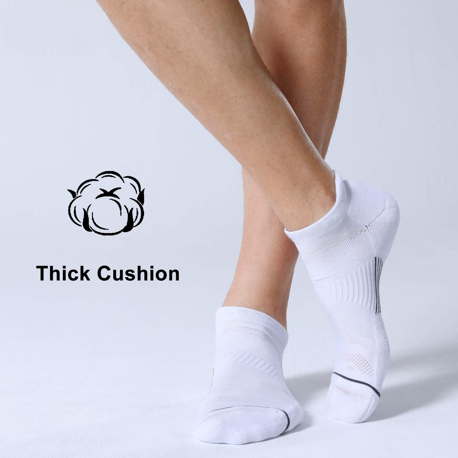 Fitrell 6 Pack Mens Ankle Running Socks Low Cut Cushioned Athletic Sports Socks, Shoe Size 12-15, Whitegray