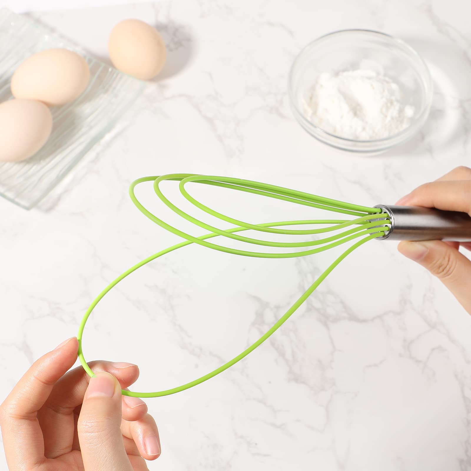 Webake Flat Whisk Set Of 3, Silicone Whisk Heat Resistant Kitchen Whisks For Non-Stick Cookware, Egg Beater Perfect For Blending